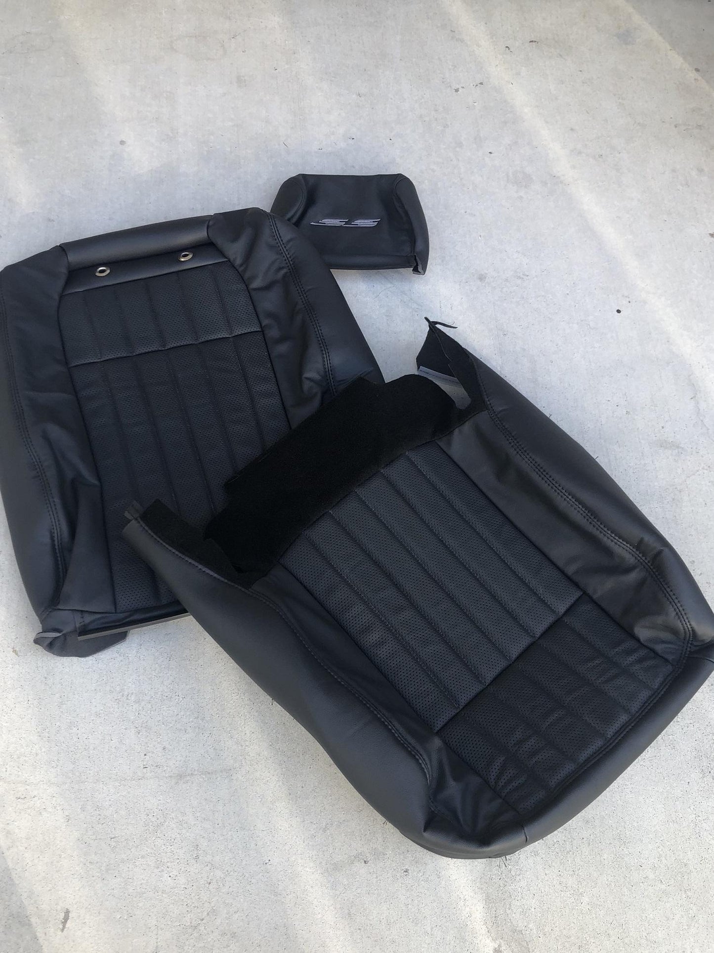 94-96 Impala SS Leather Front Buckets & Rear Bench Seat w/Perforation: Black w/Embroidery