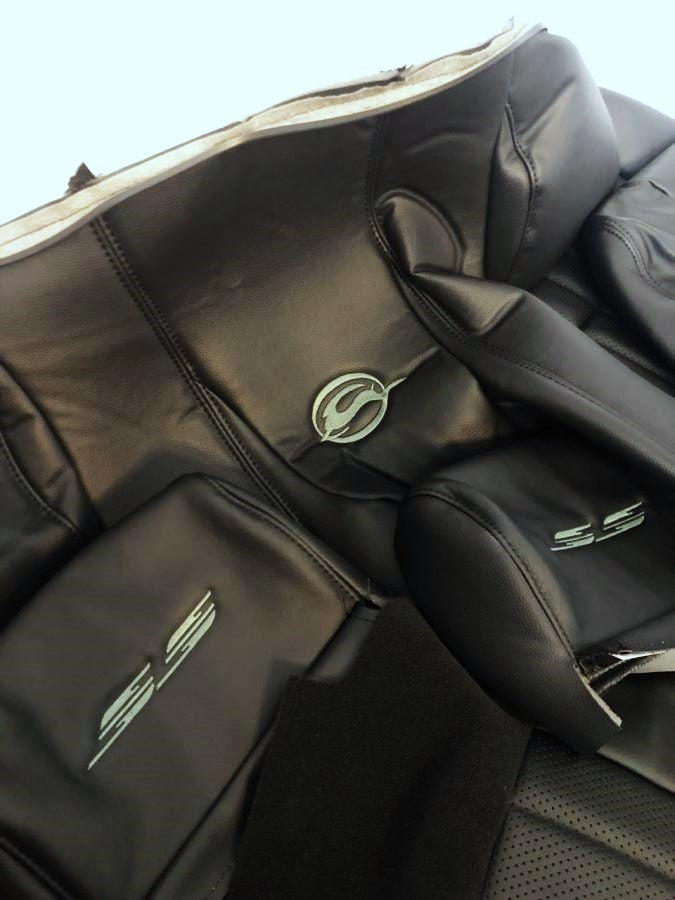 94-96 Impala SS Leather Front Buckets & Rear Bench Seat w/Perforation: Black w/Embroidery