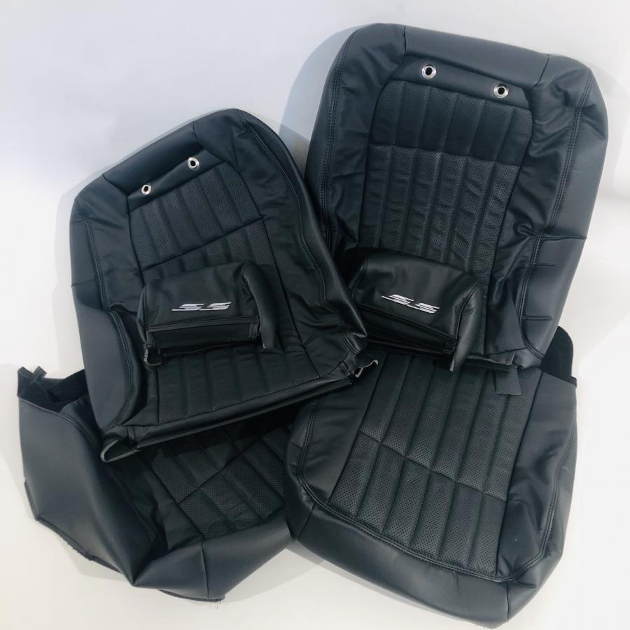 94-96 Impala SS Leather Front Buckets & Rear Bench Seat w/Perforation: Black w/Embroidery