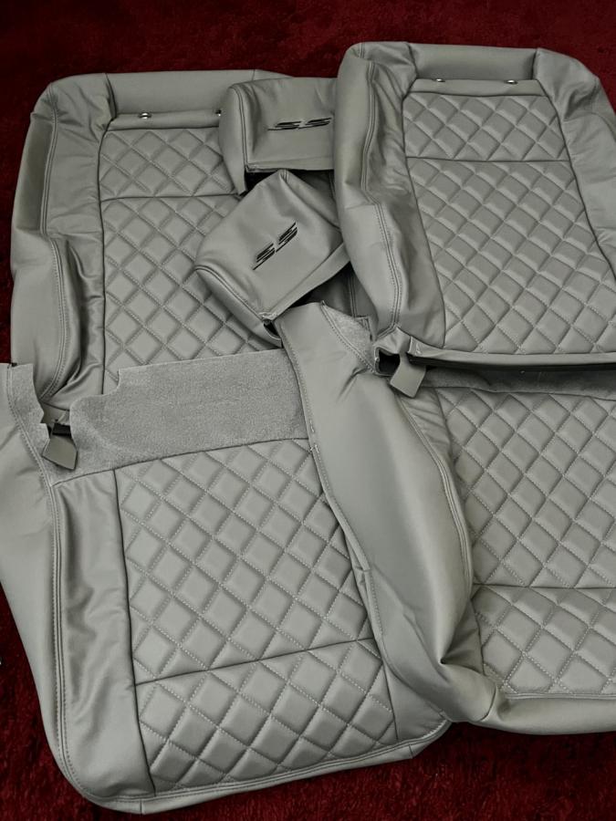 94-96 Impala SS Leather Front Buckets & Rear Bench Seat w/Diamond Pattern, Perforation & Embroidery: Full Insert